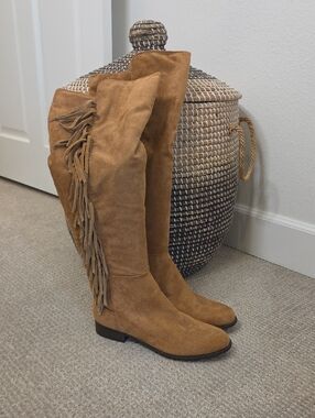 Target Brown Suede Over-the-Knee Fringe Boots